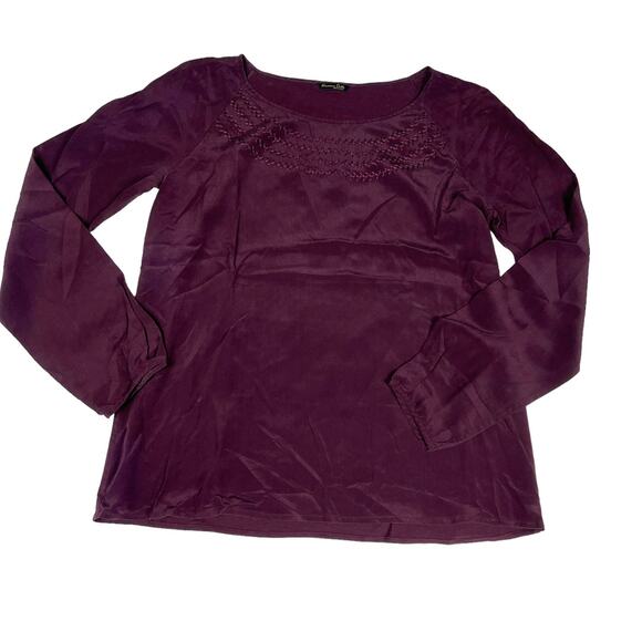 Massimo Dutti Blouse Long Sleeve Round Neck Embroidered Burgundy Women's L - Picture 11 of 11
